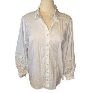 Chico's Size 3 US Size 16-18 Women's White Blouse Poplin Billow Sleeve